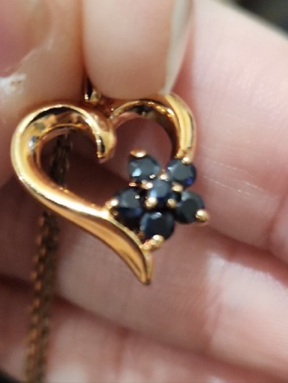 925 Vermeil Open Heart with Sapphire Flower Pendant on Chain